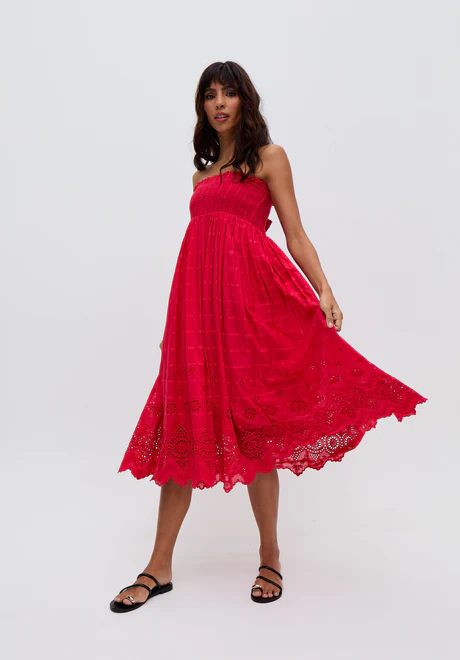 Red Spaghetti Strap Embroidered Skirt